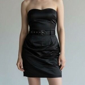 Jessica McClintock Gunne Sax Dress Women 7 Black‎ Hoco Prom Mini Ruched Belted